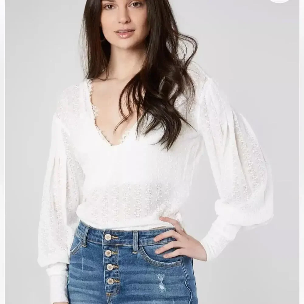 Free People Dream Girl Pointelle Top White Size Medium